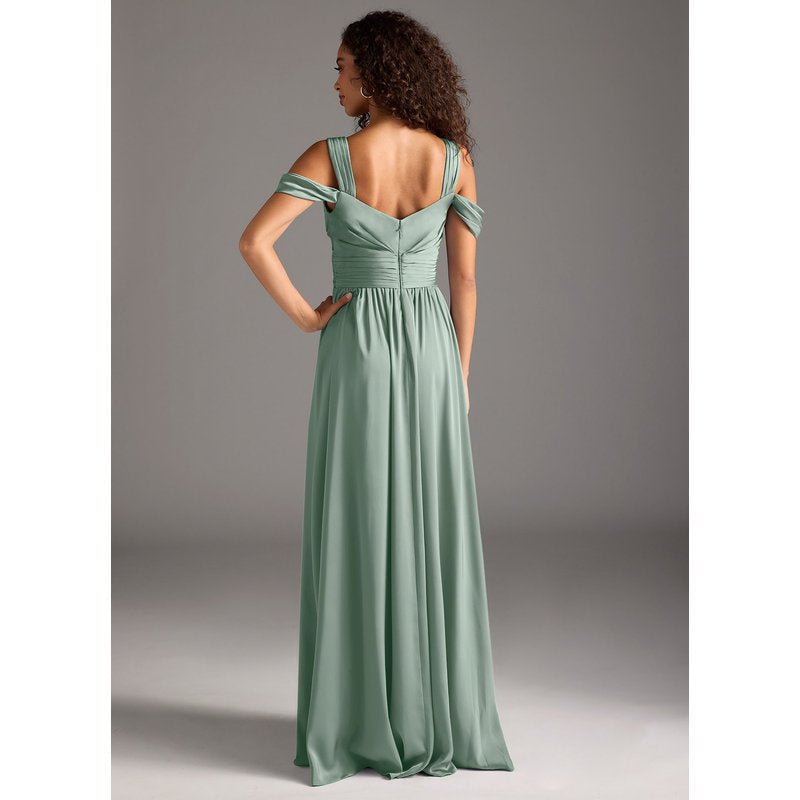 Fionora A-Line Sweetheart Stretch Satin Bridesmaid Dress in Agave — back view