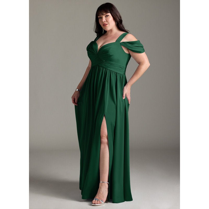 Fionora bridesmaid dress in Dark Green, three-quarter side view