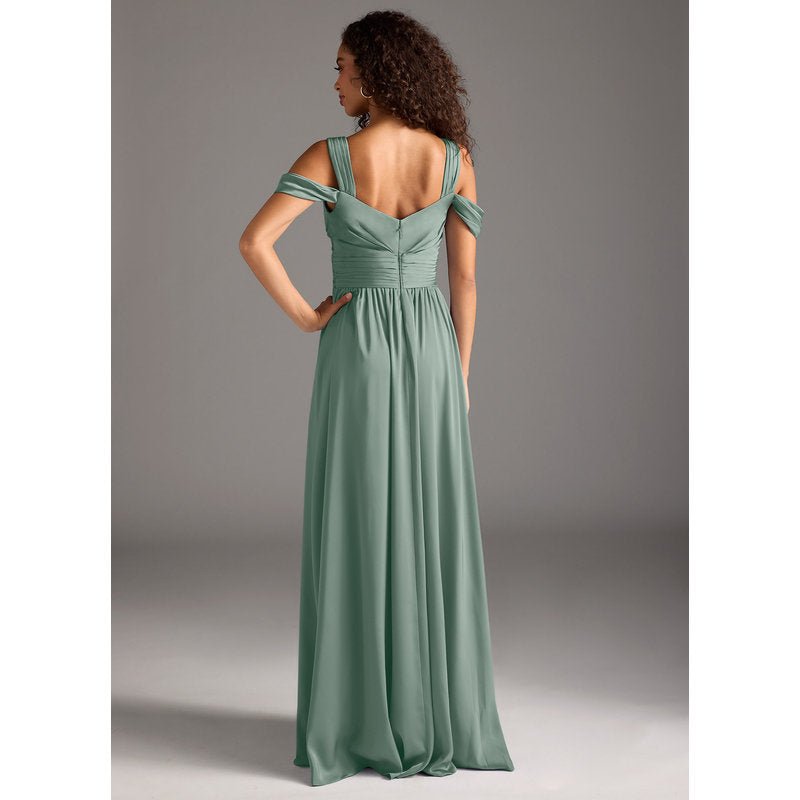 Fionora A-Line Sweetheart Stretch Satin Bridesmaid Dress in Silver Sage — back view