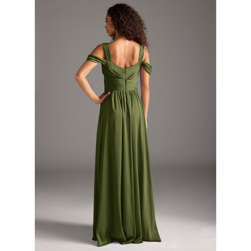 Fionora A-Line Sweetheart Stretch Satin Bridesmaid Dress in Olive — back view