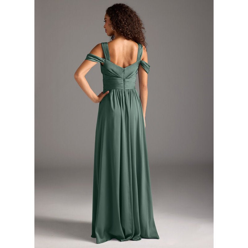 Fionora A-Line Sweetheart Stretch Satin Bridesmaid Dress in Sea Moss — back view