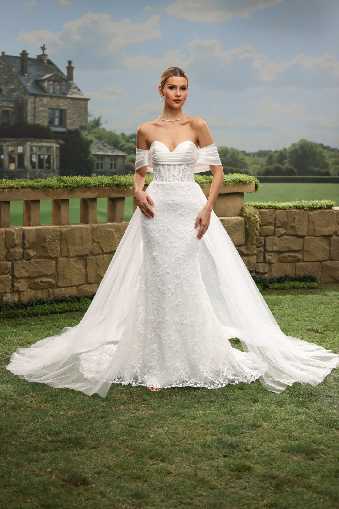Fiora Mermaid Off-the-Shoulder Sweetheart wedding dress — front view