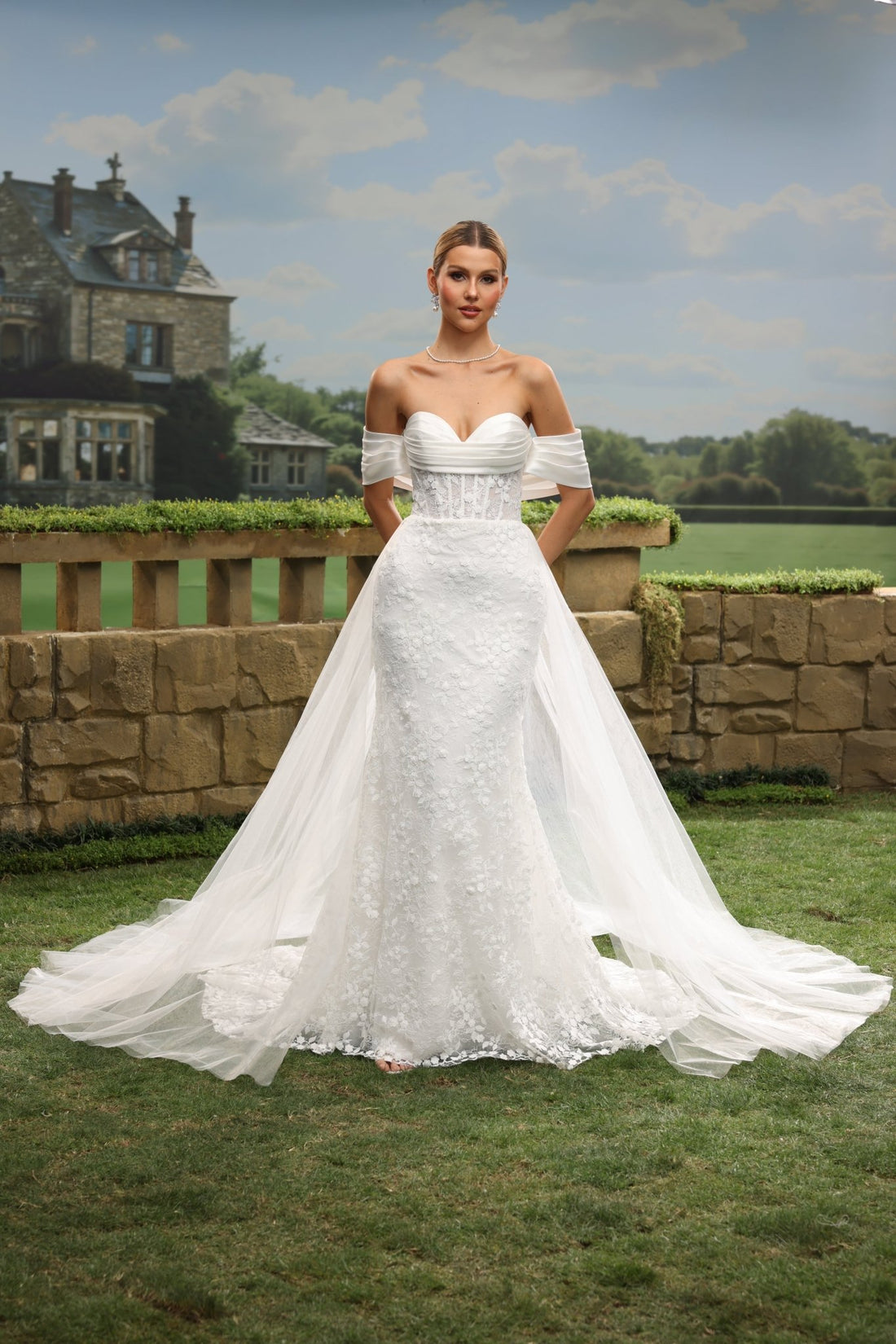 Fiora Mermaid Off-the-Shoulder Sweetheart wedding dress — front view