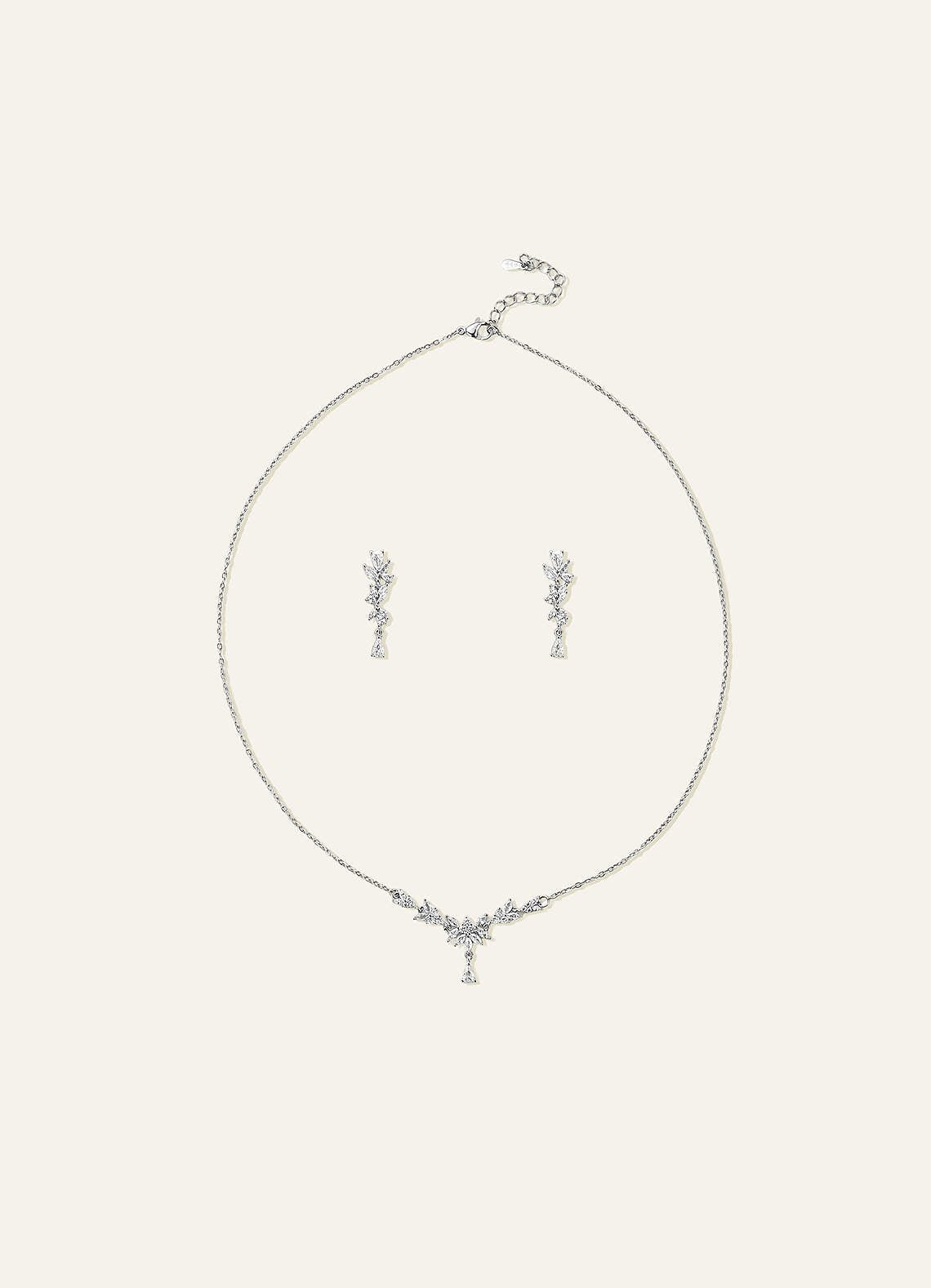 Floral CZ Teardrop Necklace — Silver — 图 4/5