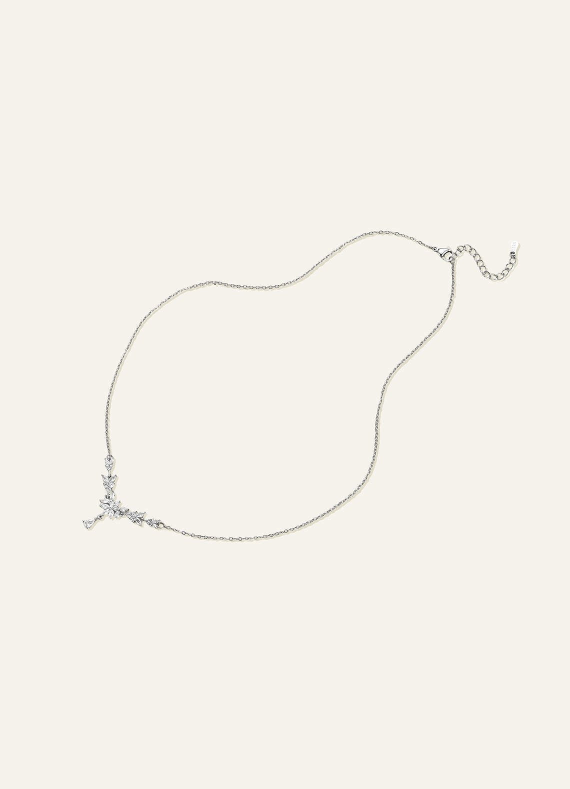 Floral CZ Teardrop Necklace — Silver — 图 5/5