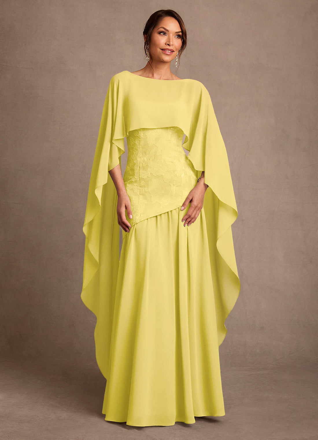 Flossie A-Line Boat-Neck Chiffon and Floral Burnout Mother of the Bride Dress in champagne