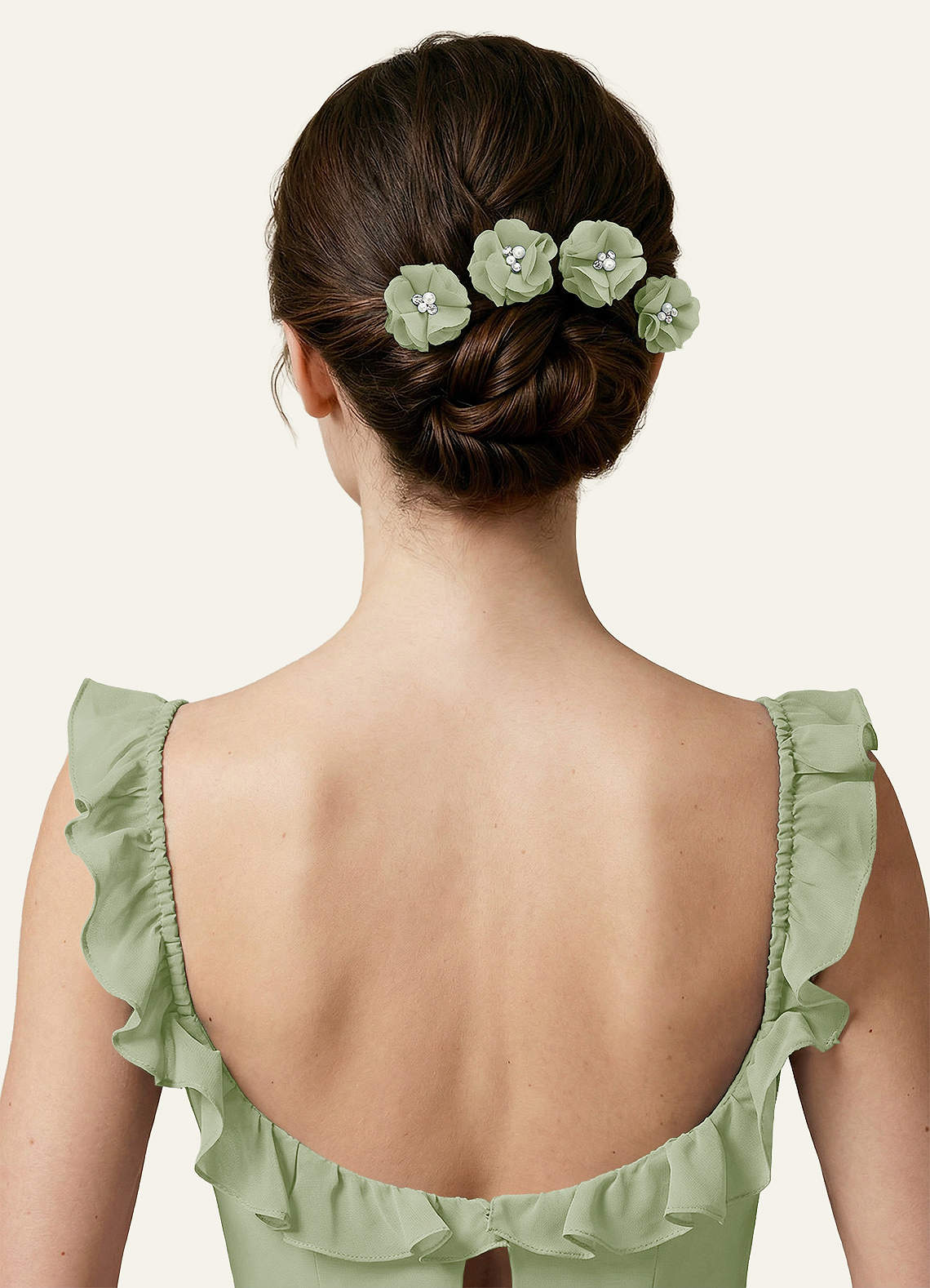 Four-Piece Matching Color Chiffon Hair Clip Set — Dusty Sage — 图 67/250