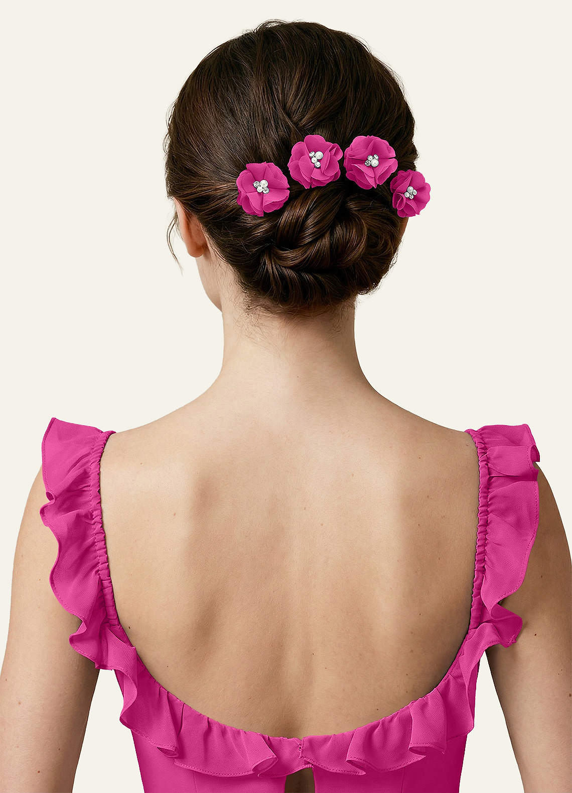 Four-Piece Matching Color Chiffon Hair Clip Set — Fuchsia — 图 98/250