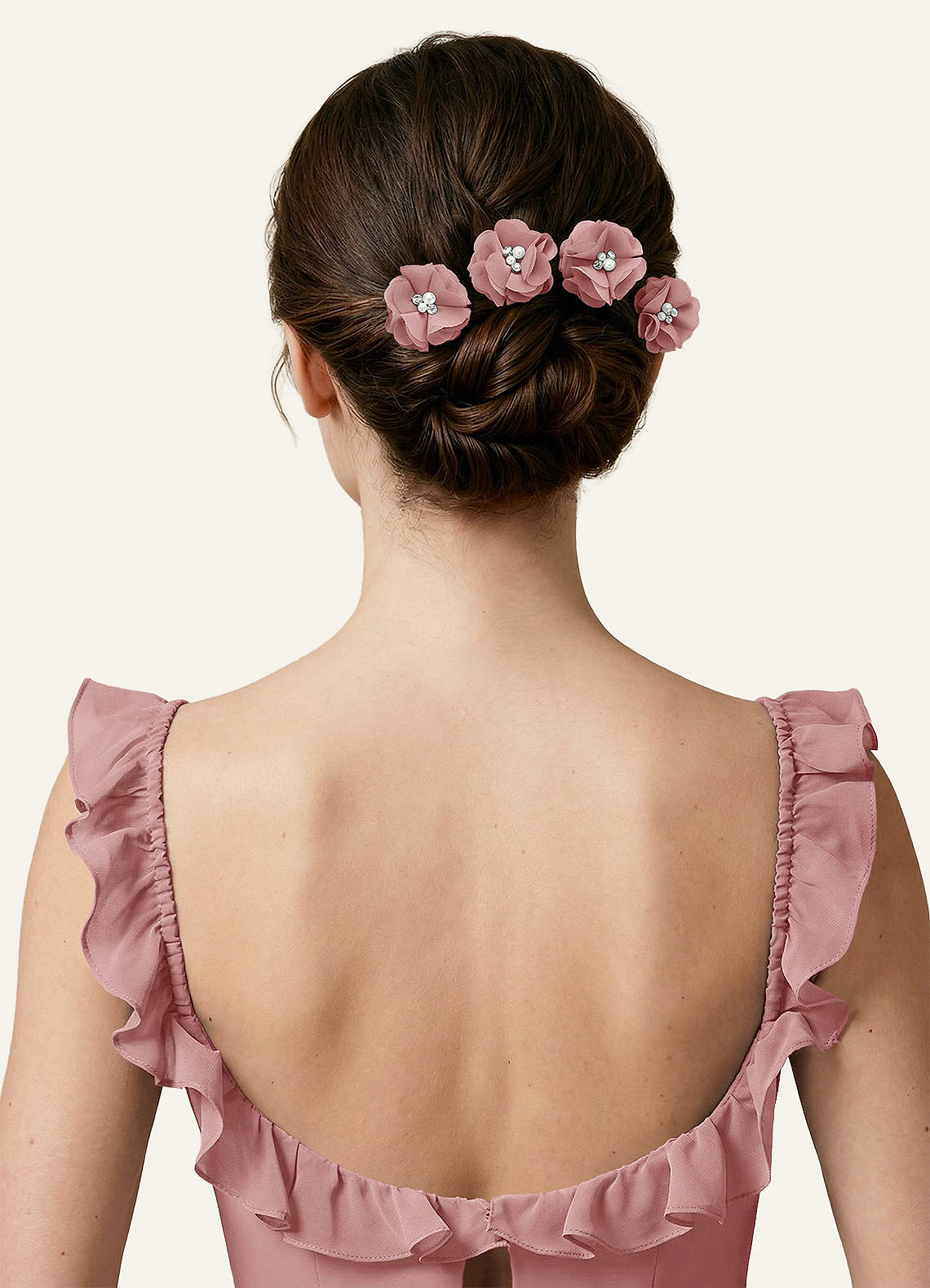 Four-Piece Matching Color Chiffon Hair Clip Set — Dusty Rose — 图 93/250