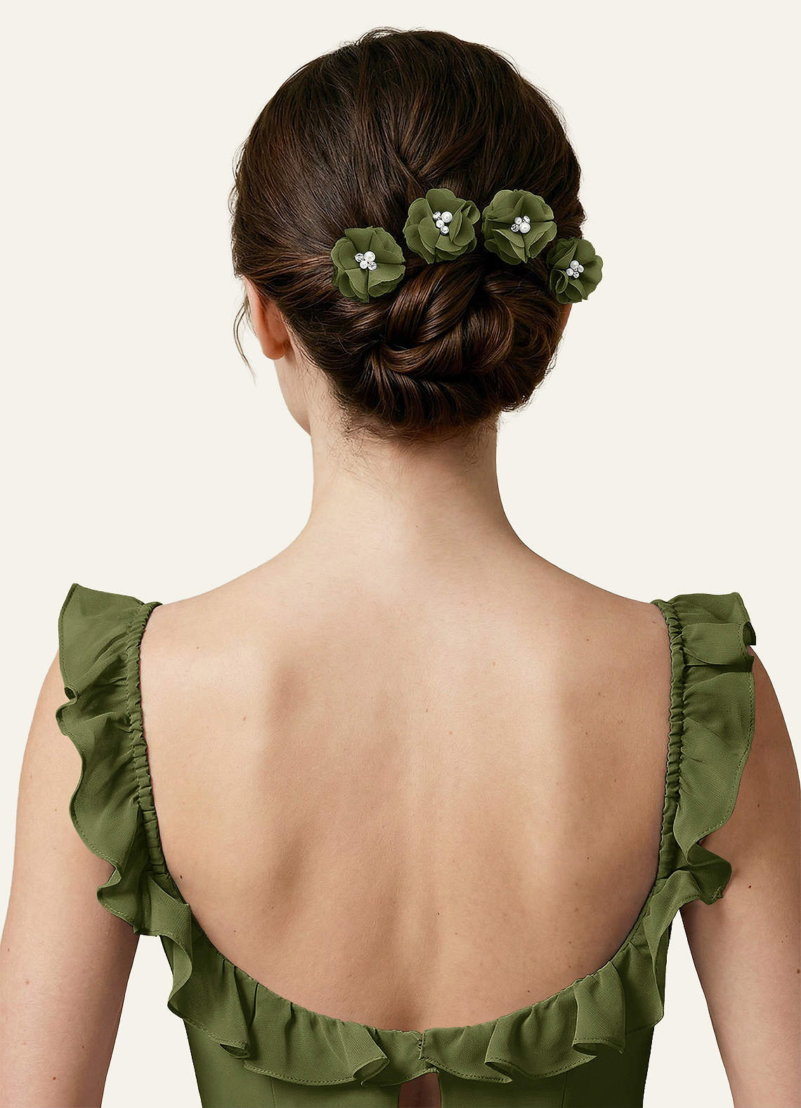 Four-Piece Matching Color Chiffon Hair Clip Set — Olive — 图 73/250