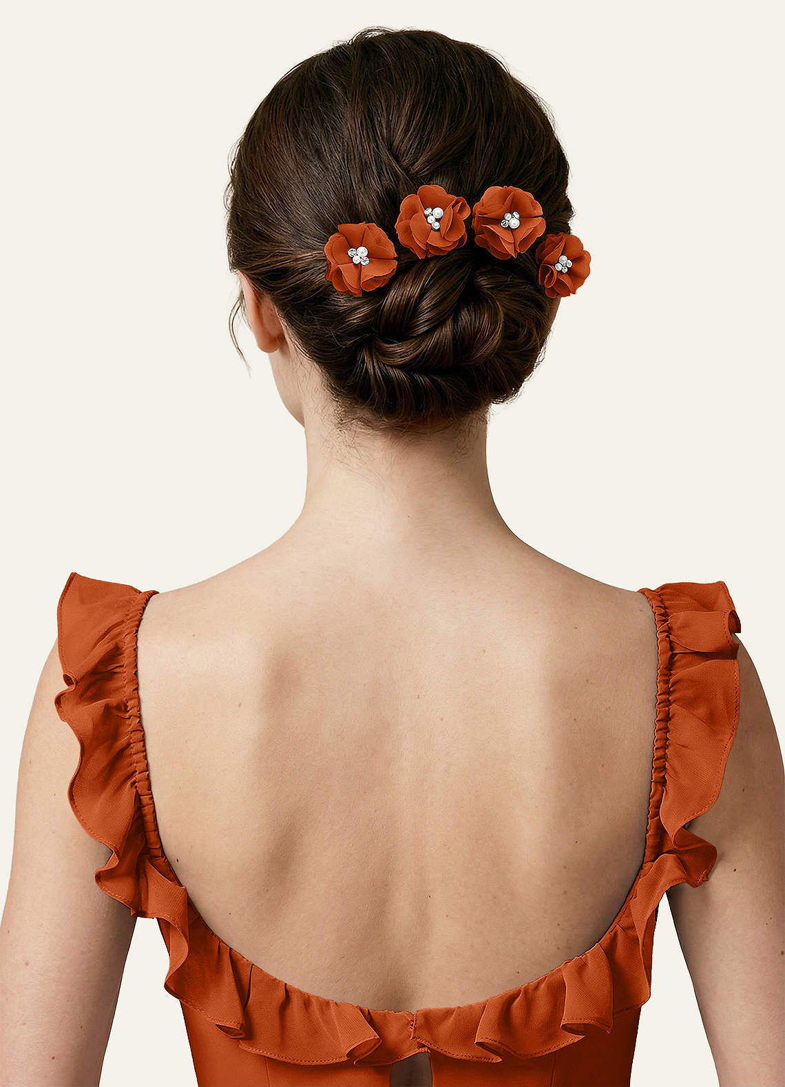 Four-Piece Matching Color Chiffon Hair Clip Set — Burnt Orange — 图 121/250