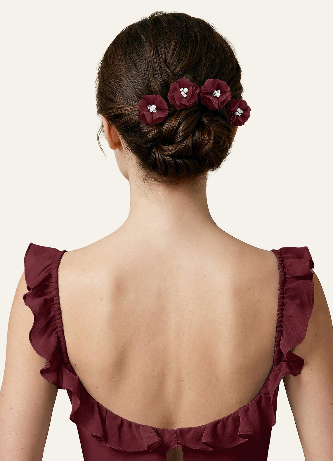 Four-Piece Matching Color Chiffon Hair Clip Set — Cabernet — 图 116/250
