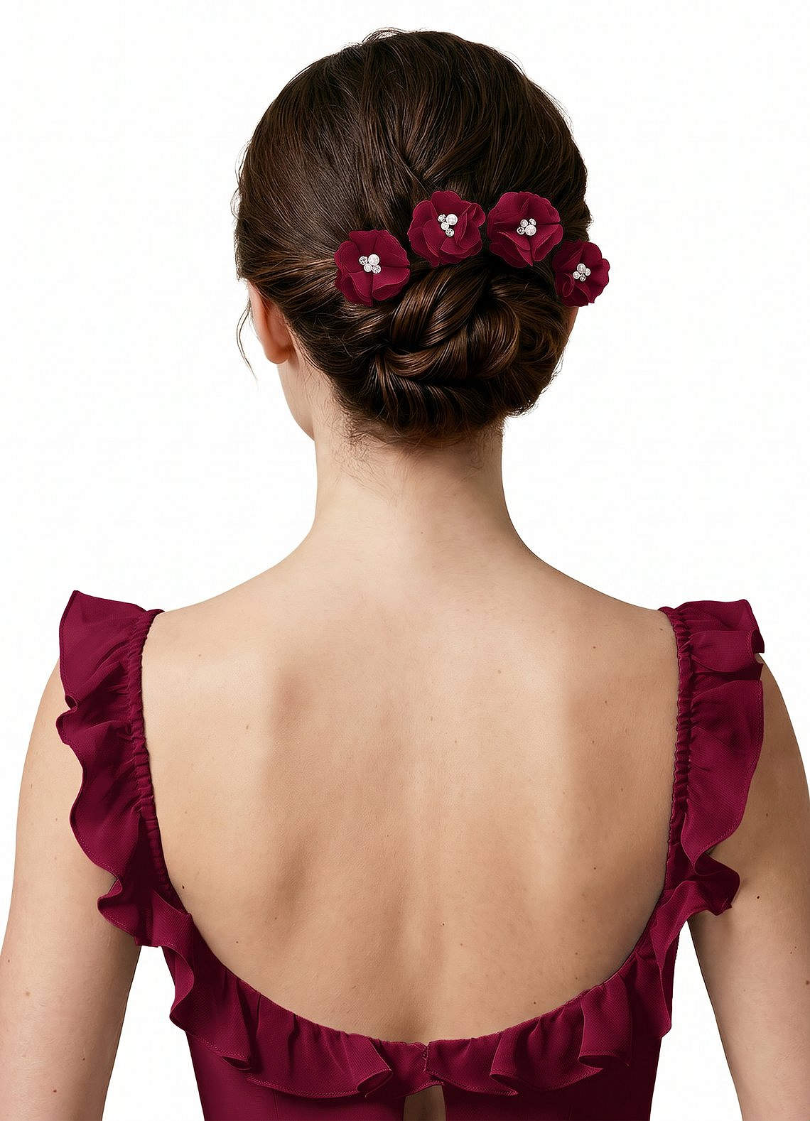 Four-Piece Matching Color Chiffon Hair Clip Set — Burgundy — 图 115/250