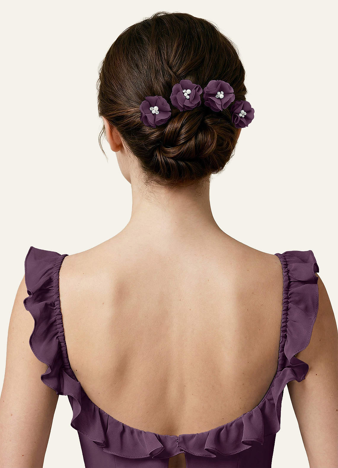 Four-Piece Matching Color Chiffon Hair Clip Set — Plum — 图 108/250