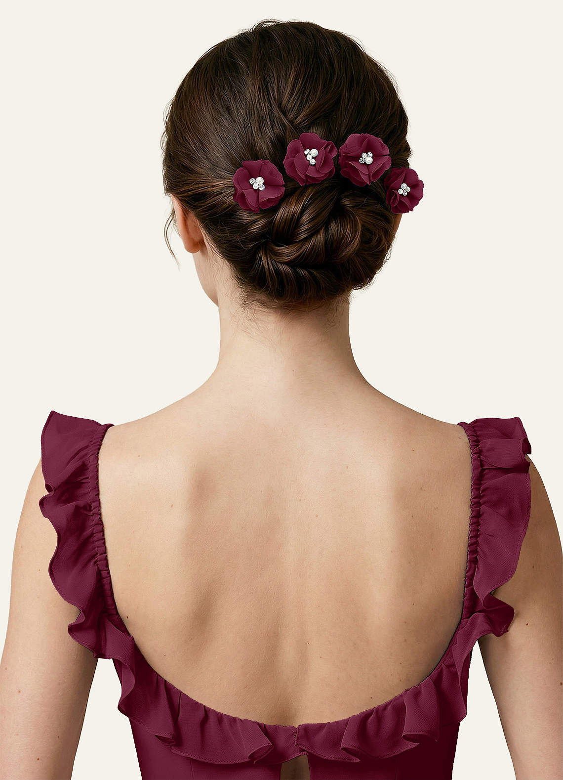 Four-Piece Matching Color Chiffon Hair Clip Set — Mulberry — 图 110/250