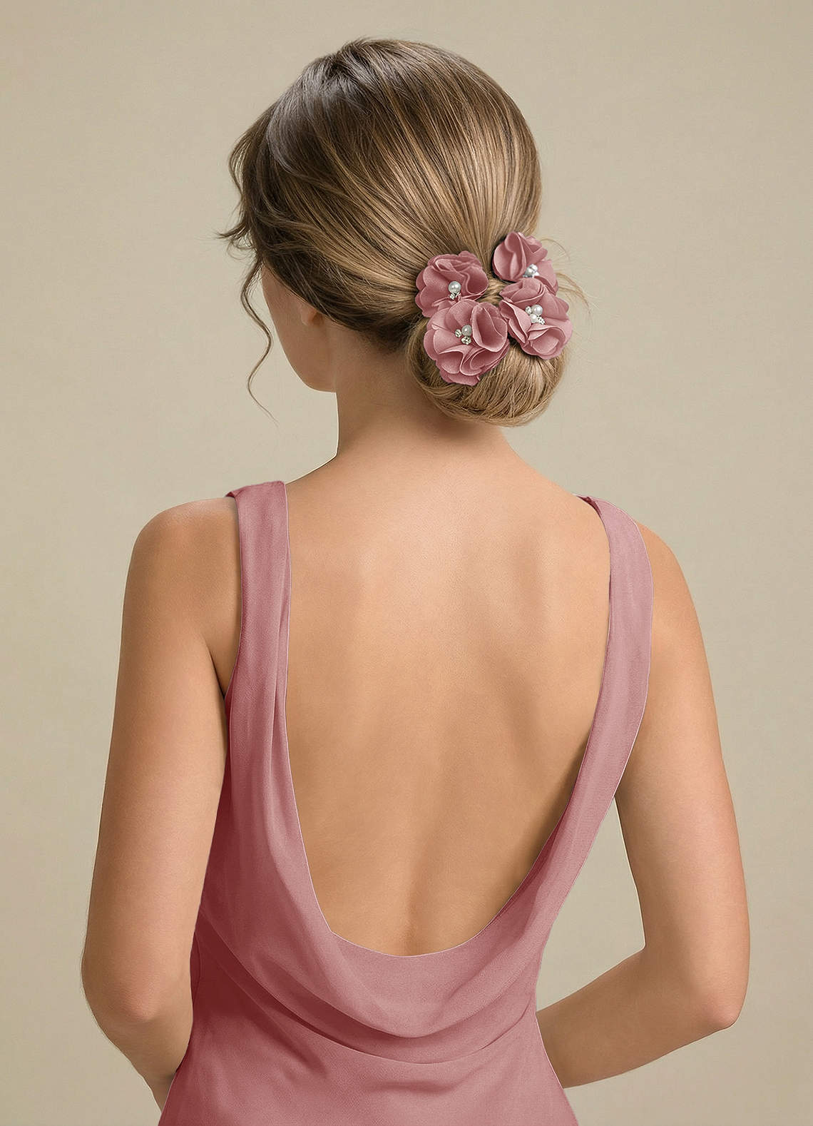 Four-Piece Matching Color Stretch Satin Hair Clip Set — Dusty Rose — 图 149/250