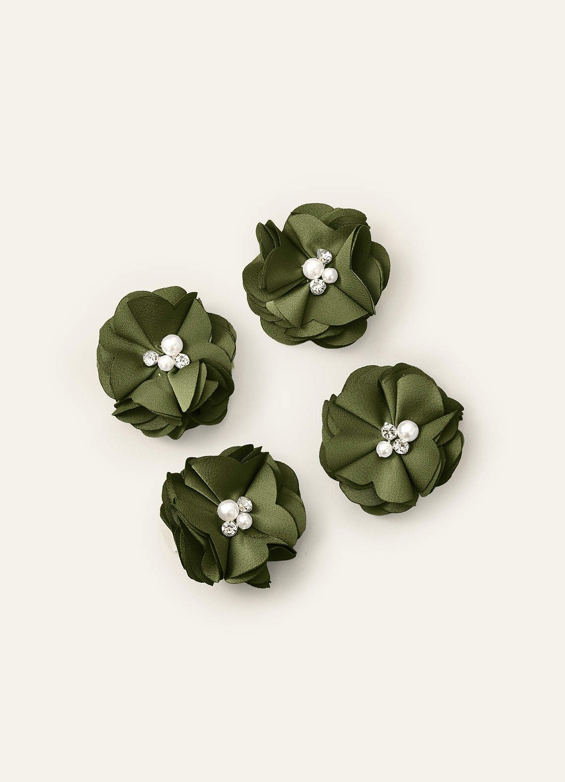 Four-Piece Matching Color Stretch Satin Hair Clip Set — Olive — 图 8/250