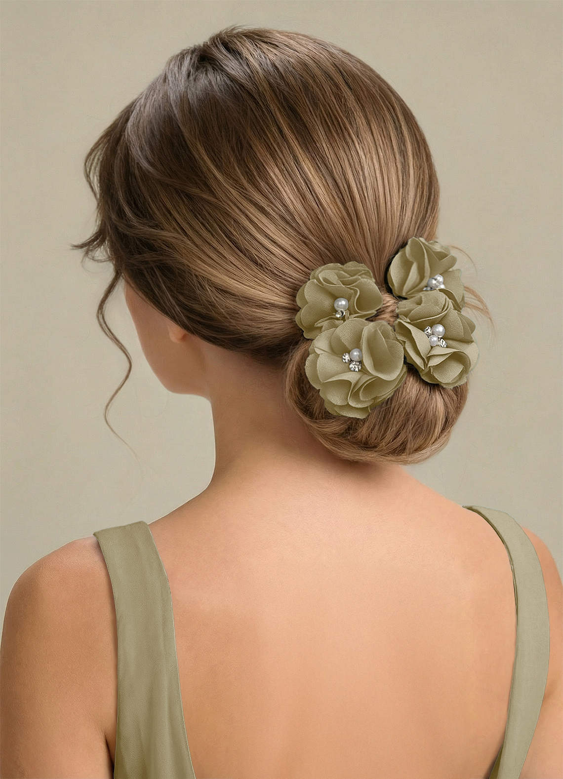 Four-Piece Matching Color Stretch Satin Hair Clip Set — Moss Green — 图 188/250