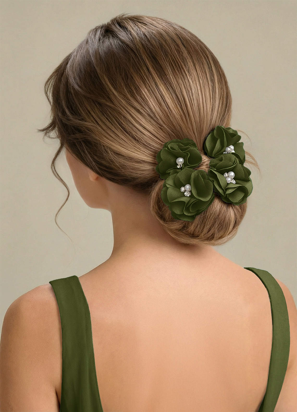 Four-Piece Matching Color Stretch Satin Hair Clip Set — Olive — 图 194/250