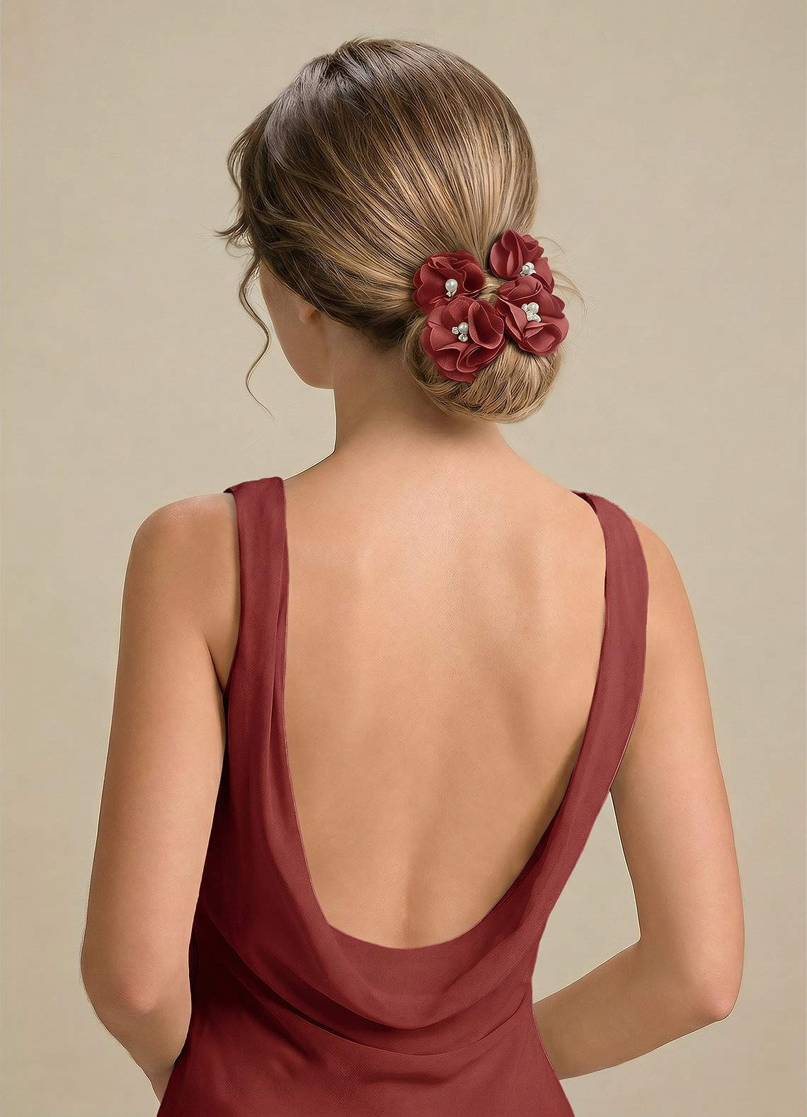 Four-Piece Matching Color Stretch Satin Hair Clip Set — Terracotta — 图 166/250