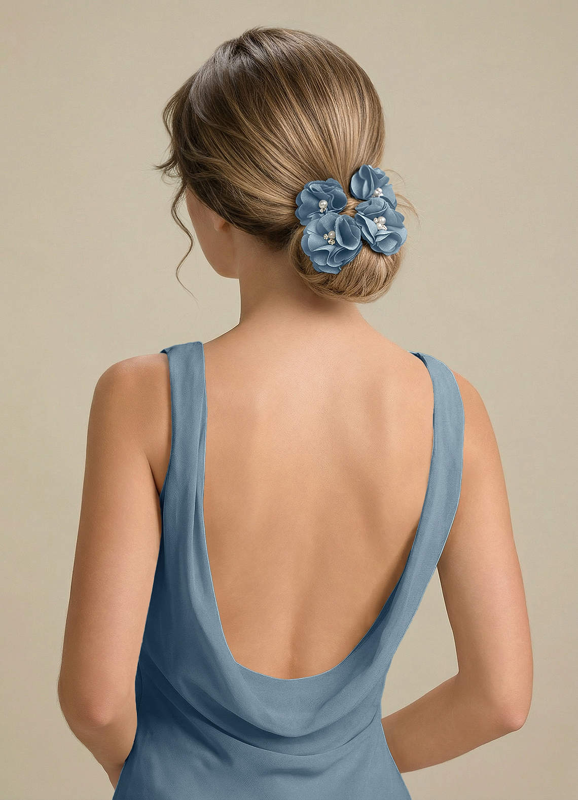 Four-Piece Matching Color Stretch Satin Hair Clip Set — dusty blue — 图 142/250