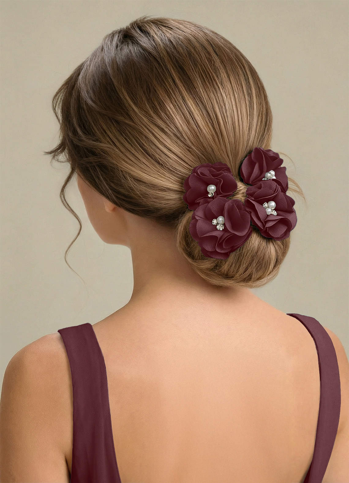 Four-Piece Matching Color Stretch Satin Hair Clip Set — Sangria — 图 221/250