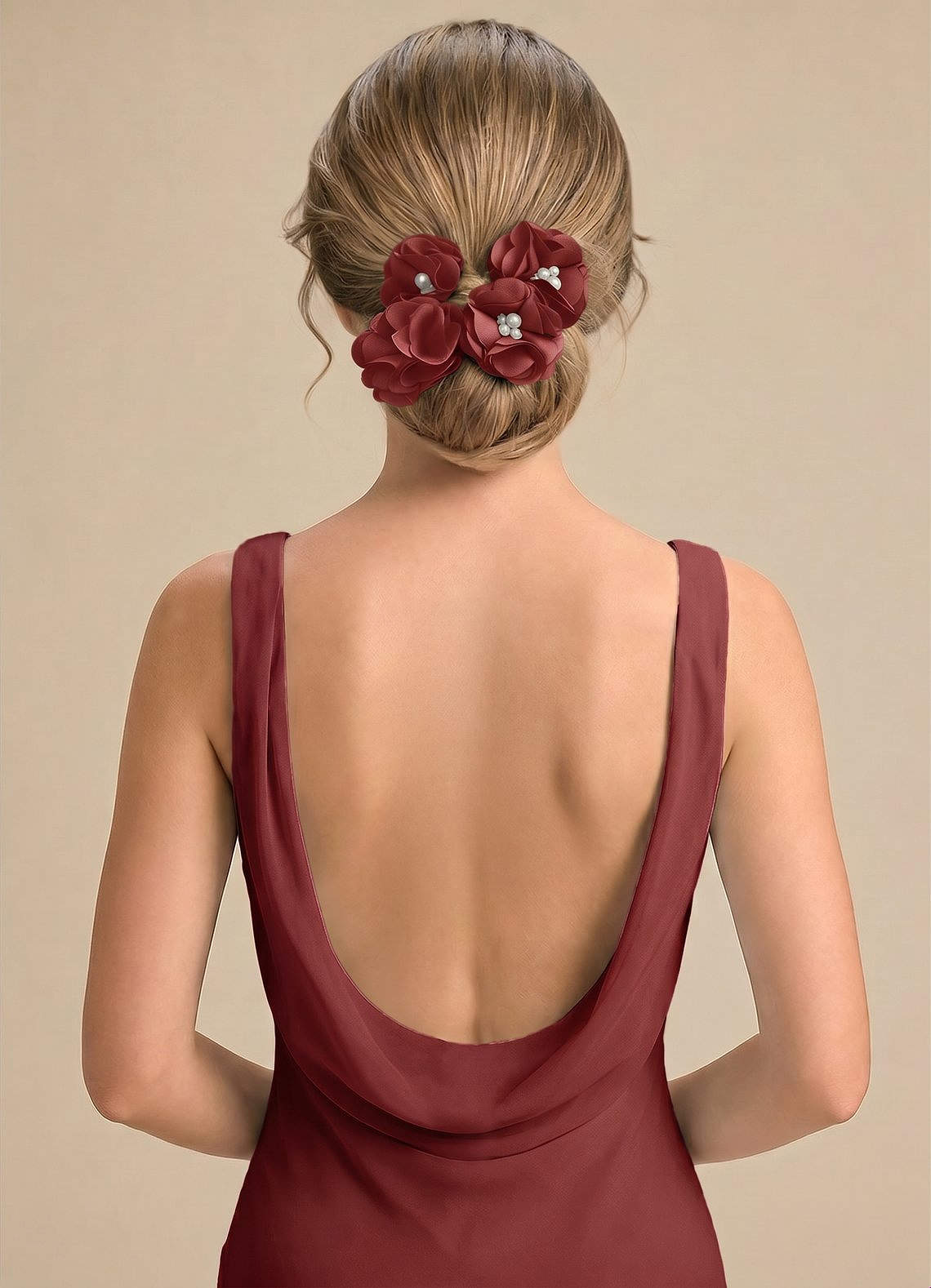 Four-Piece Matching Color Stretch Satin Hair Clip Set — Terracotta — 图 104/250