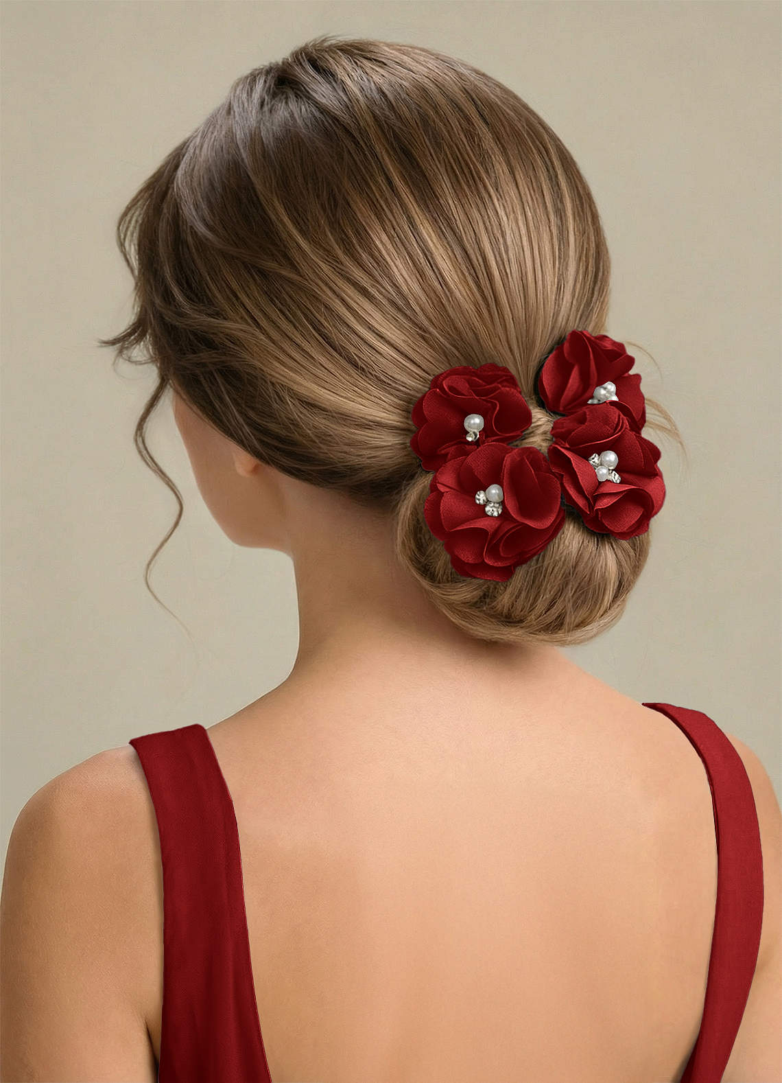 Four-Piece Matching Color Stretch Satin Hair Clip Set — Pomegranate — 图 246/250