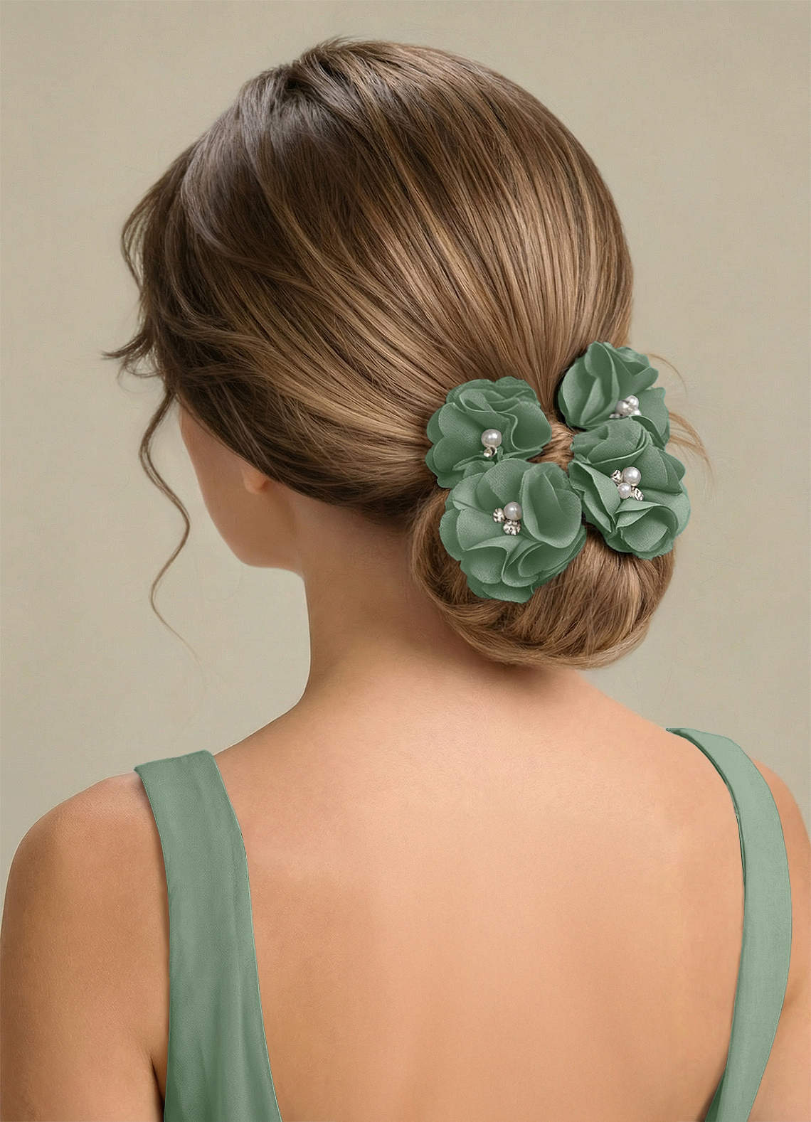 Four-Piece Matching Color Stretch Satin Hair Clip Set — matcha — 图 190/250