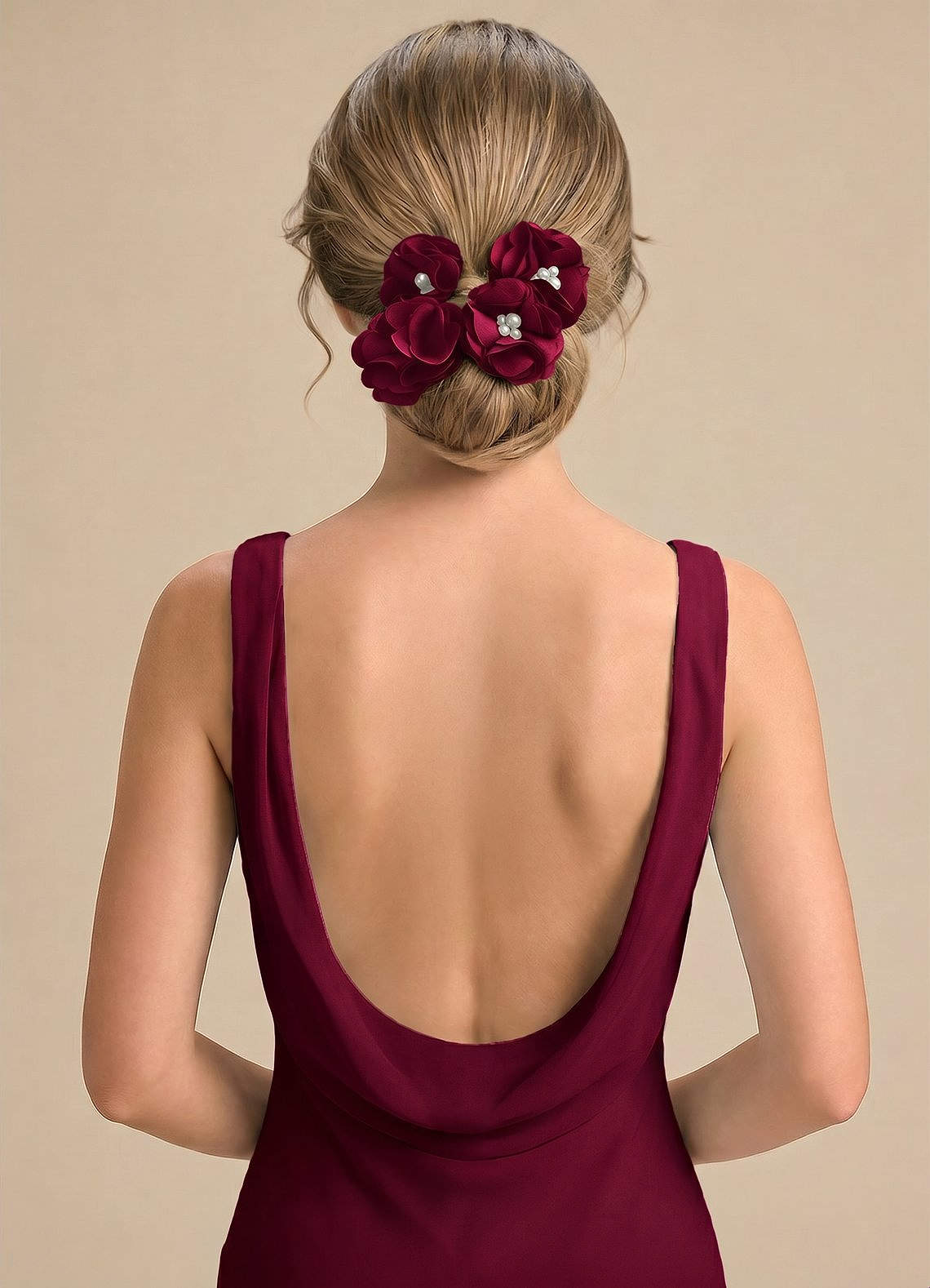 Four-Piece Matching Color Stretch Satin Hair Clip Set — Burgundy — 图 107/250