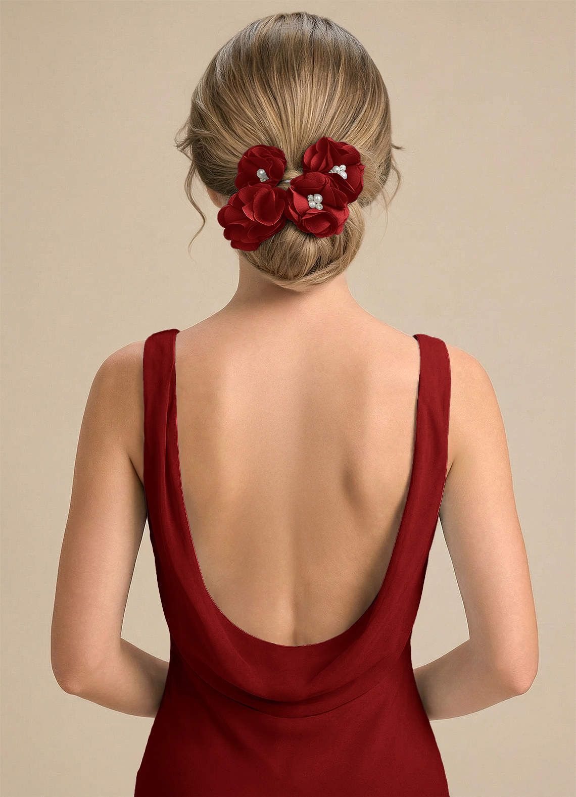Four-Piece Matching Color Stretch Satin Hair Clip Set — Pomegranate — 图 124/250