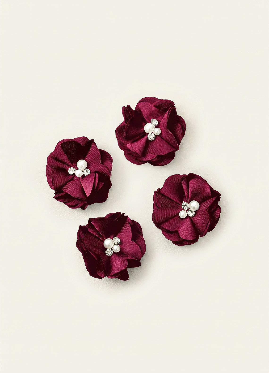 Four-Piece Matching Color Stretch Satin Hair Clip Set — Burgundy — 图 45/250