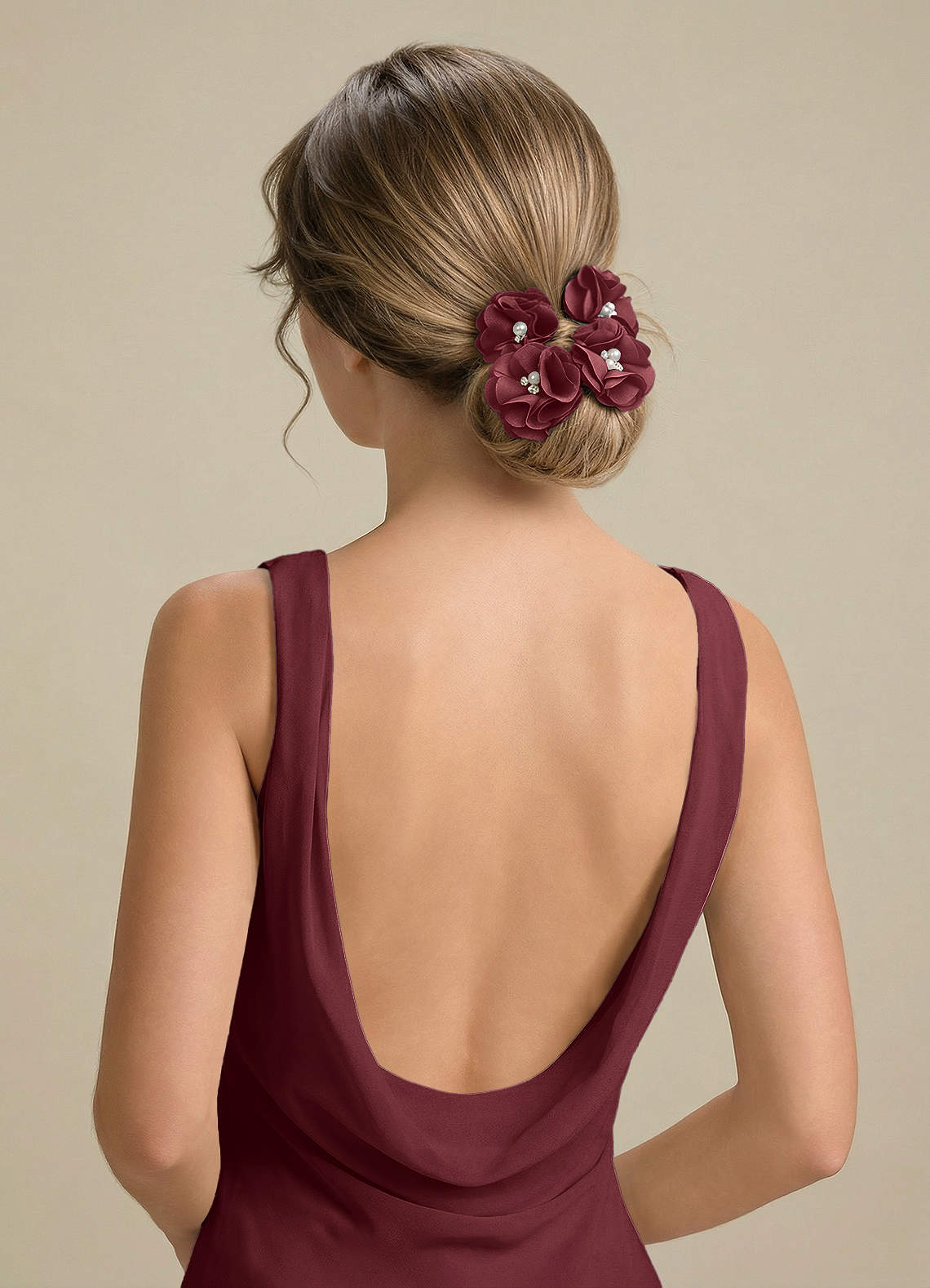 Four-Piece Matching Color Stretch Satin Hair Clip Set — Merlot — 图 168/250