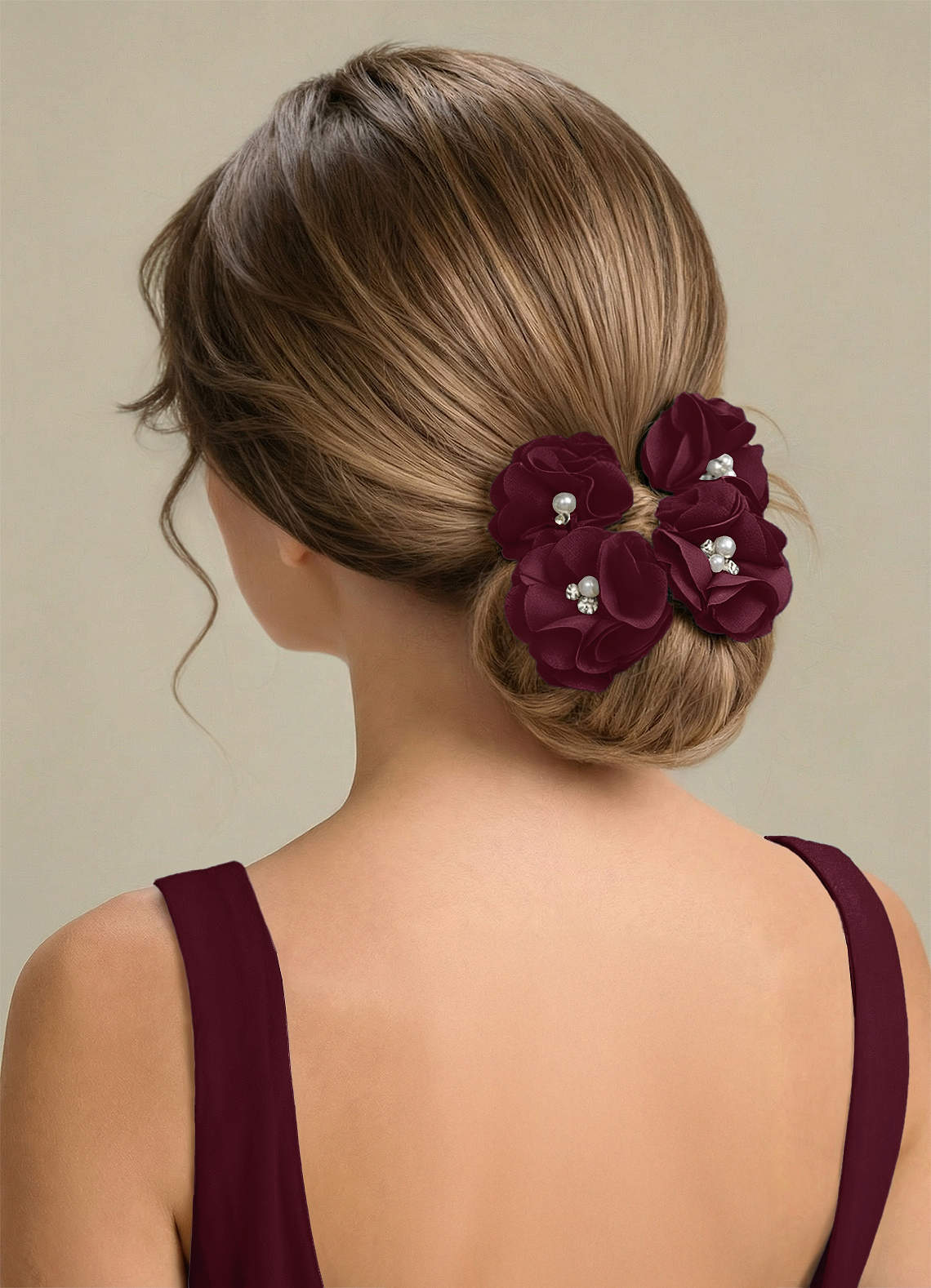 Four-Piece Matching Color Stretch Satin Hair Clip Set — Cabernet — 图 230/250
