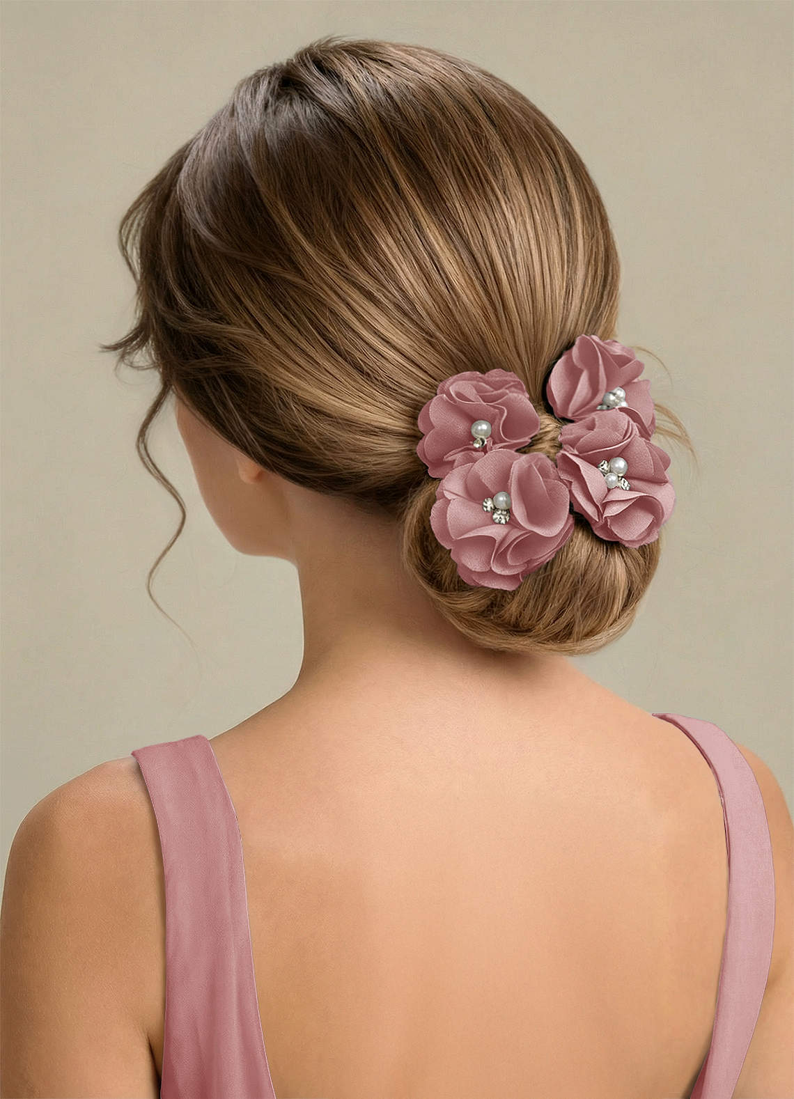 Four-Piece Matching Color Stretch Satin Hair Clip Set — Dusty Rose — 图 210/250