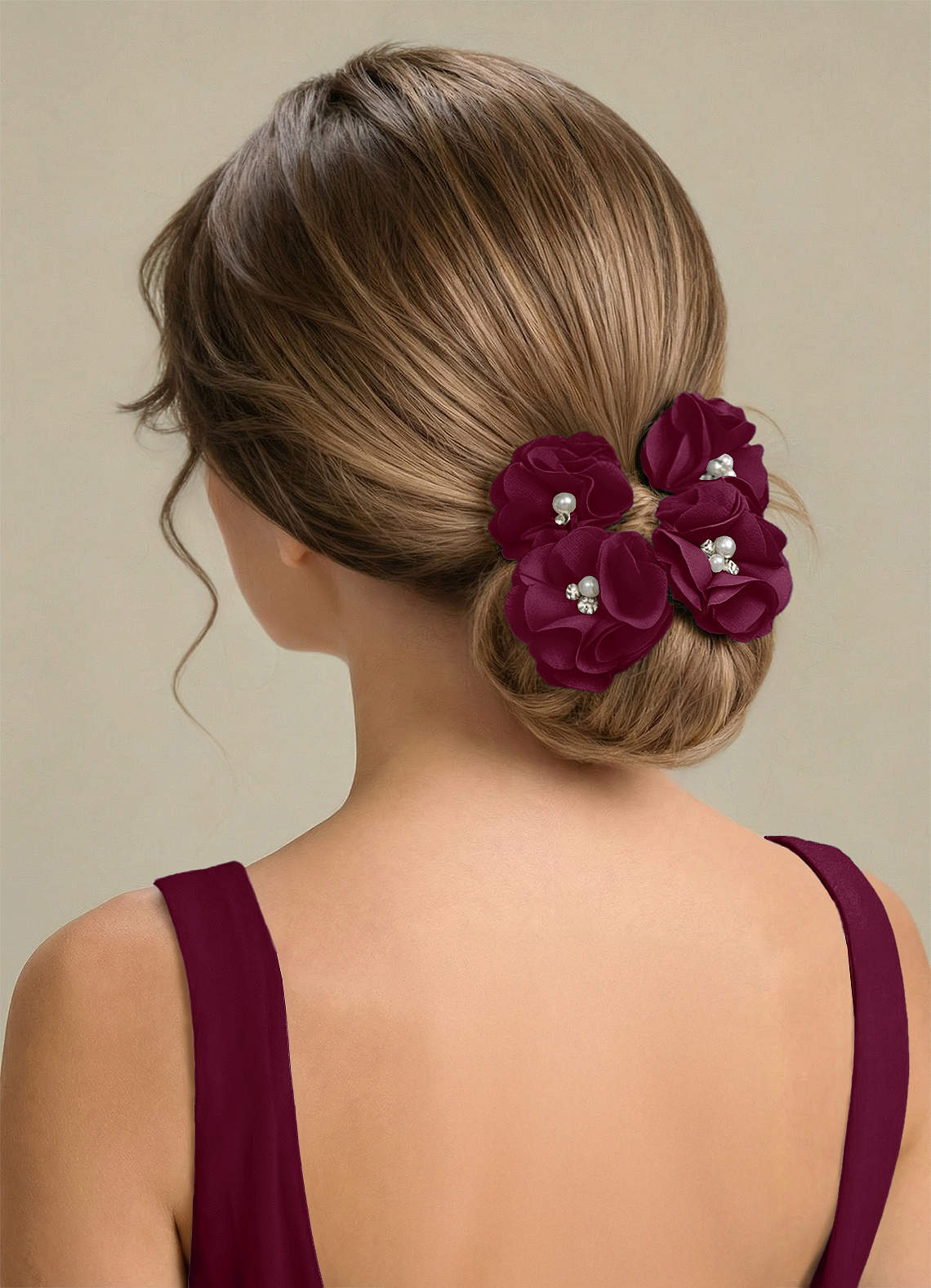 Four-Piece Matching Color Stretch Satin Hair Clip Set — Mulberry — 图 224/250