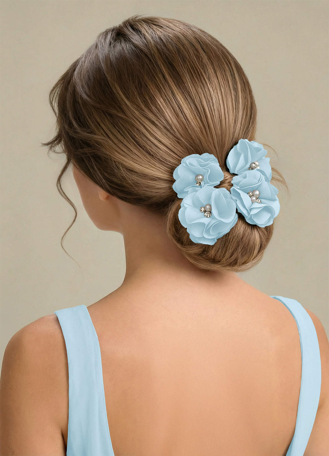 Four-Piece Matching Color Stretch Satin Hair Clip Set — Sky Blue — 图 200/250