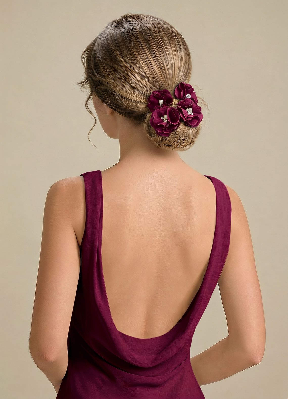 Four-Piece Matching Color Stretch Satin Hair Clip Set — Burgundy — 图 169/250