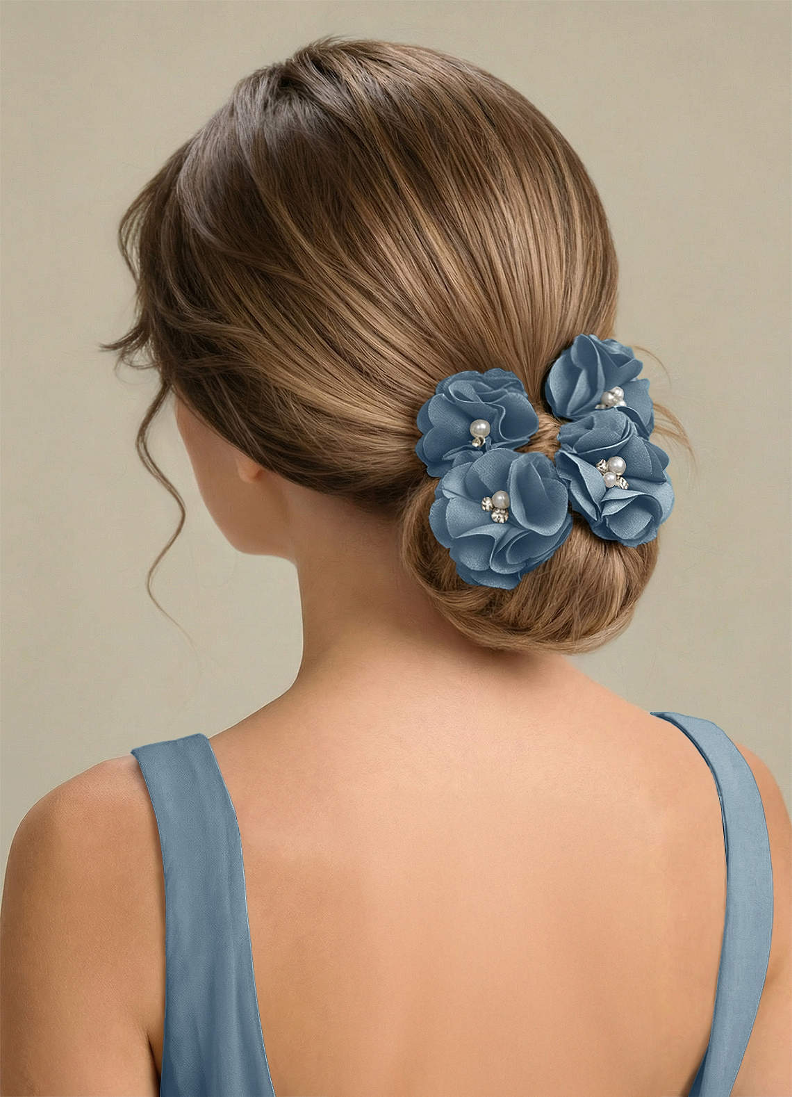 Four-Piece Matching Color Stretch Satin Hair Clip Set — dusty blue — 图 203/250