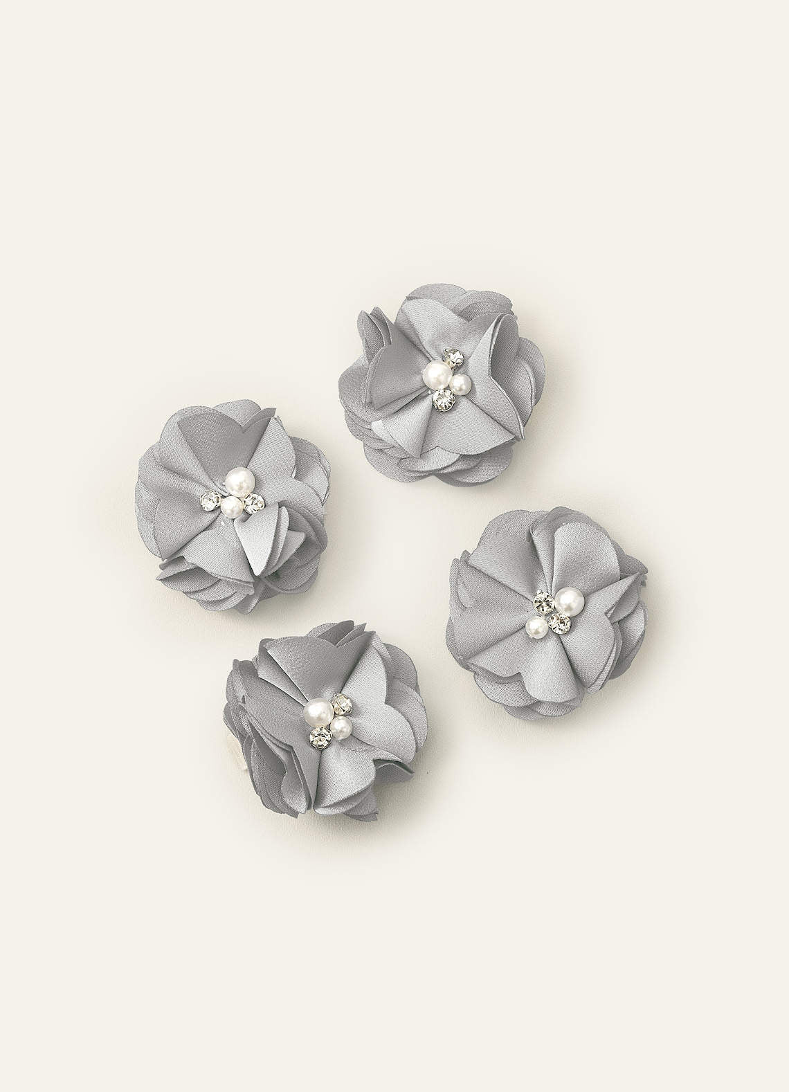 Four-Piece Matching Color Stretch Satin Hair Clip Set — Silver — 图 57/250