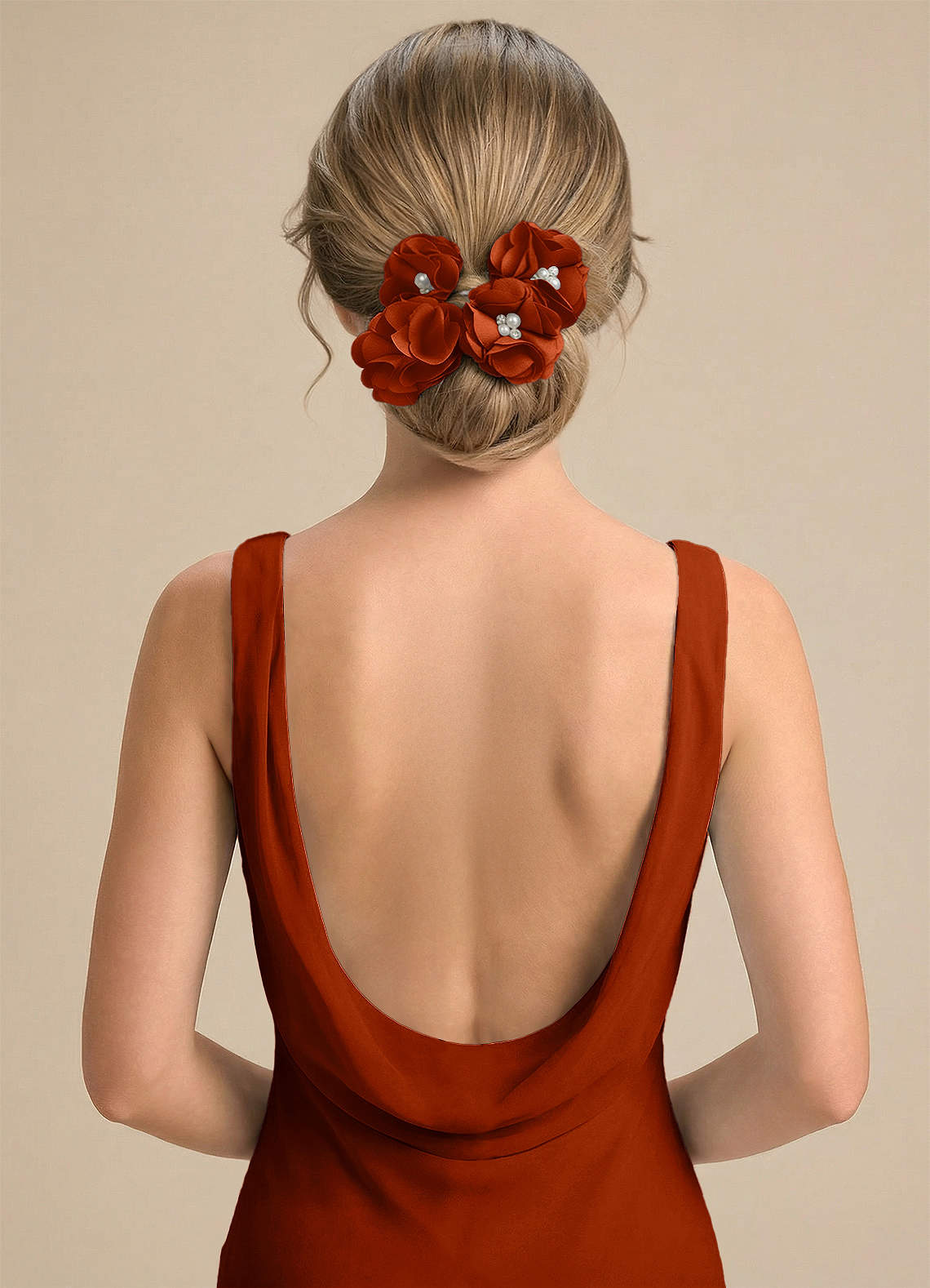 Four-Piece Matching Color Stretch Satin Hair Clip Set — Paprika — 图 109/250