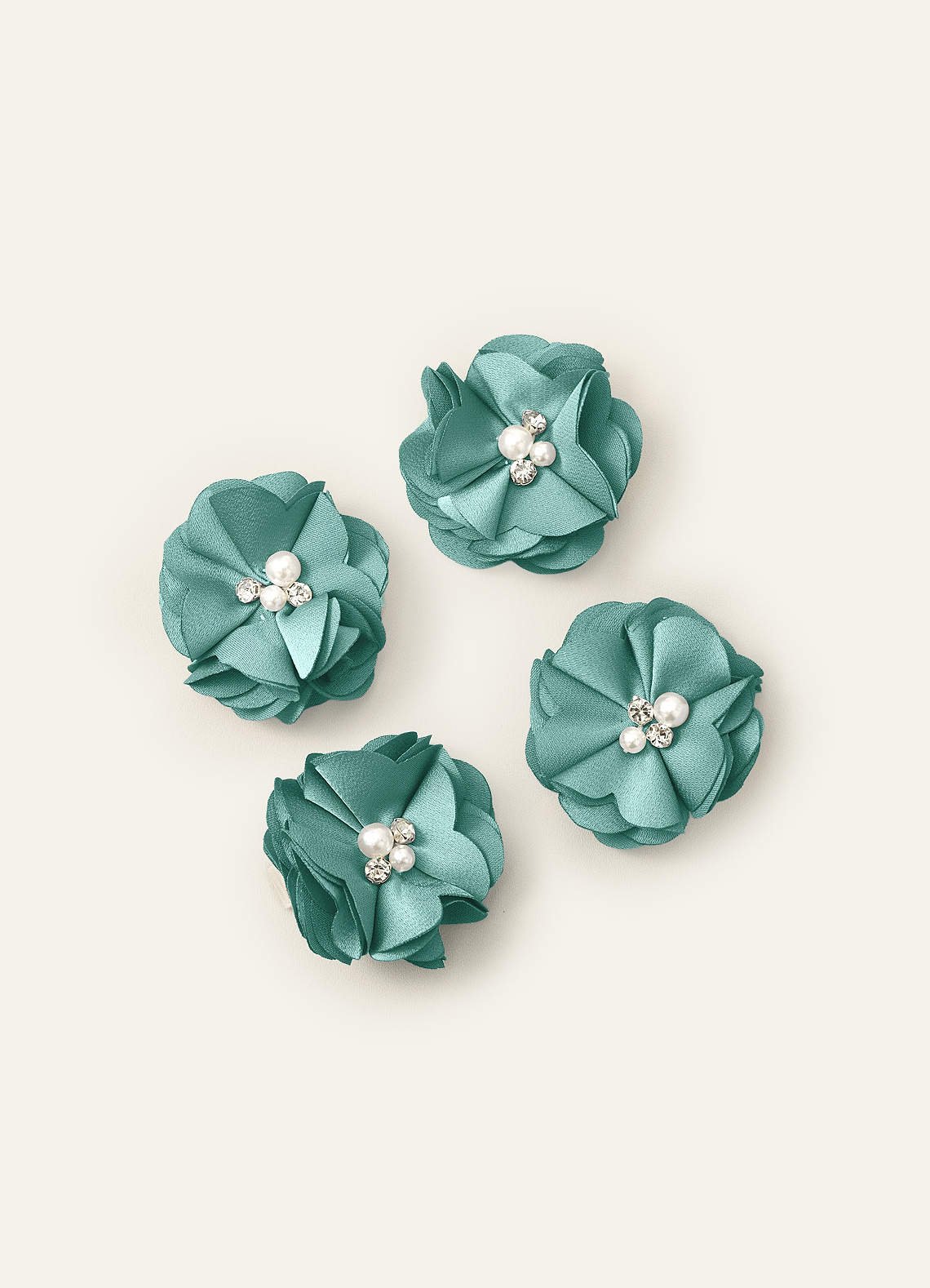 Four-Piece Matching Color Stretch Satin Hair Clip Set — Aqua — 图 13/250