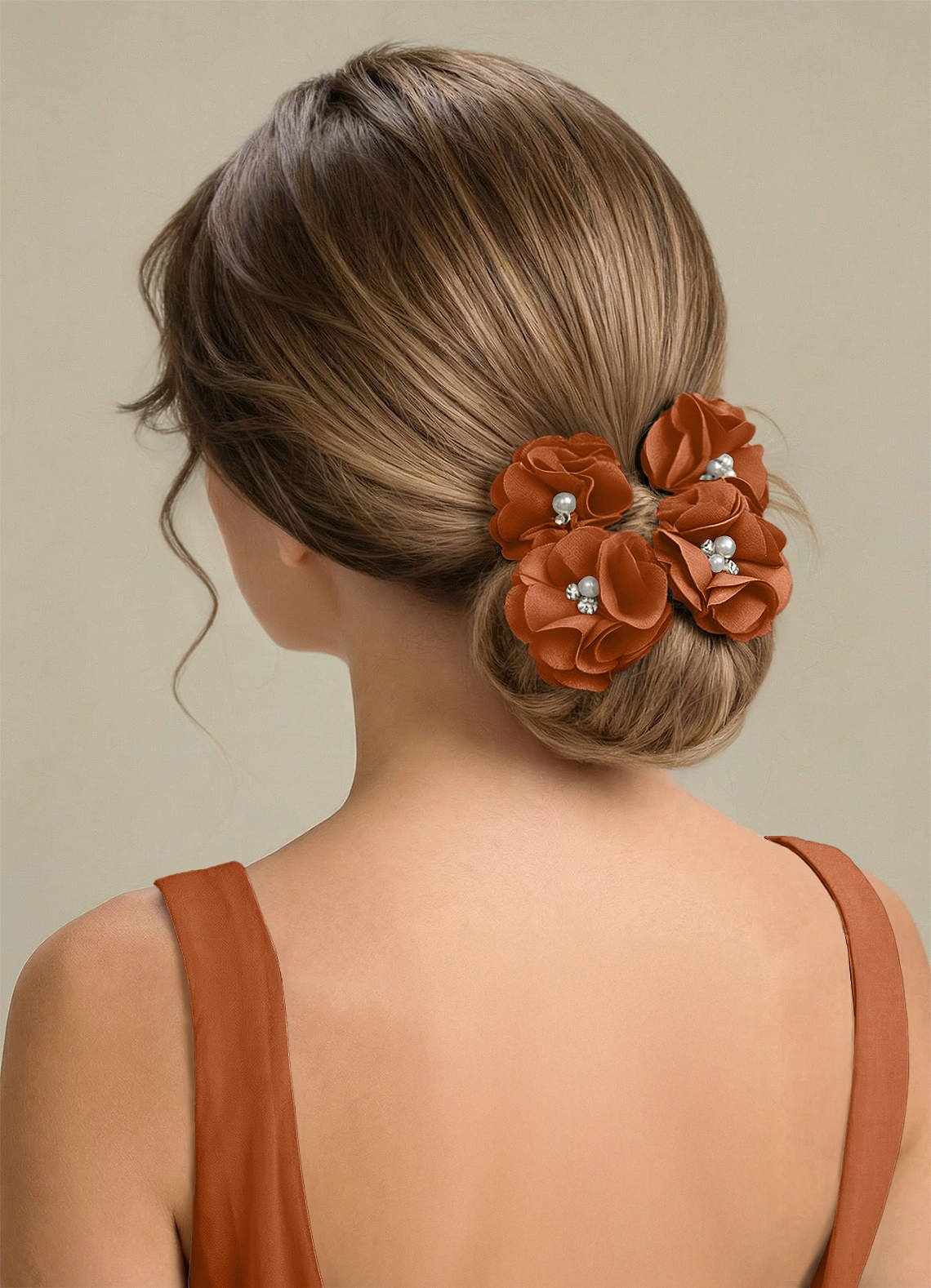 Four-Piece Matching Color Stretch Satin Hair Clip Set — Copper — 图 227/250