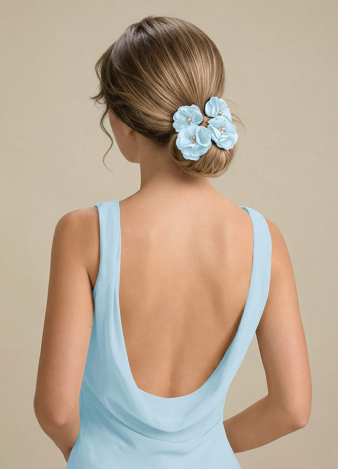 Four-Piece Matching Color Stretch Satin Hair Clip Set — Sky Blue — 图 138/250
