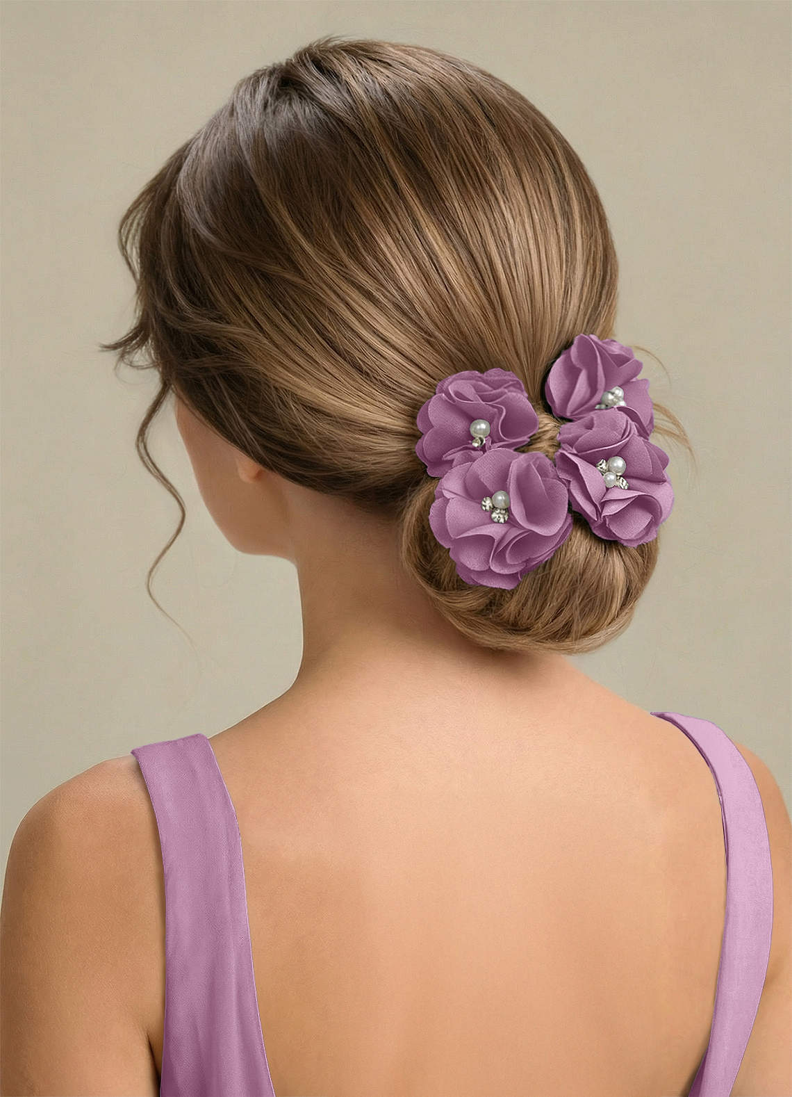 Four-Piece Matching Color Stretch Satin Hair Clip Set — Wisteria — 图 217/250