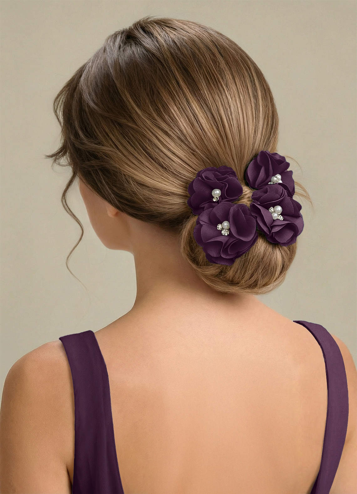 Four-Piece Matching Color Stretch Satin Hair Clip Set — Plum — 图 223/250