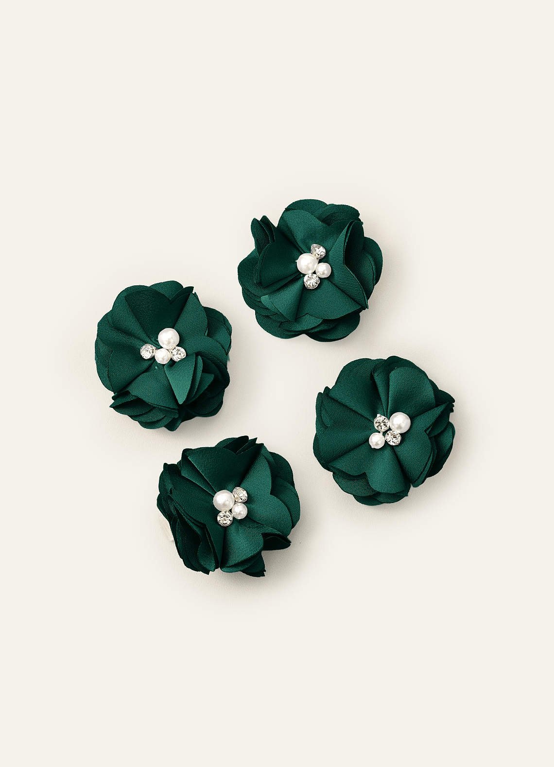 Four-Piece Matching Color Stretch Satin Hair Clip Set — Emerald — 图 12/250