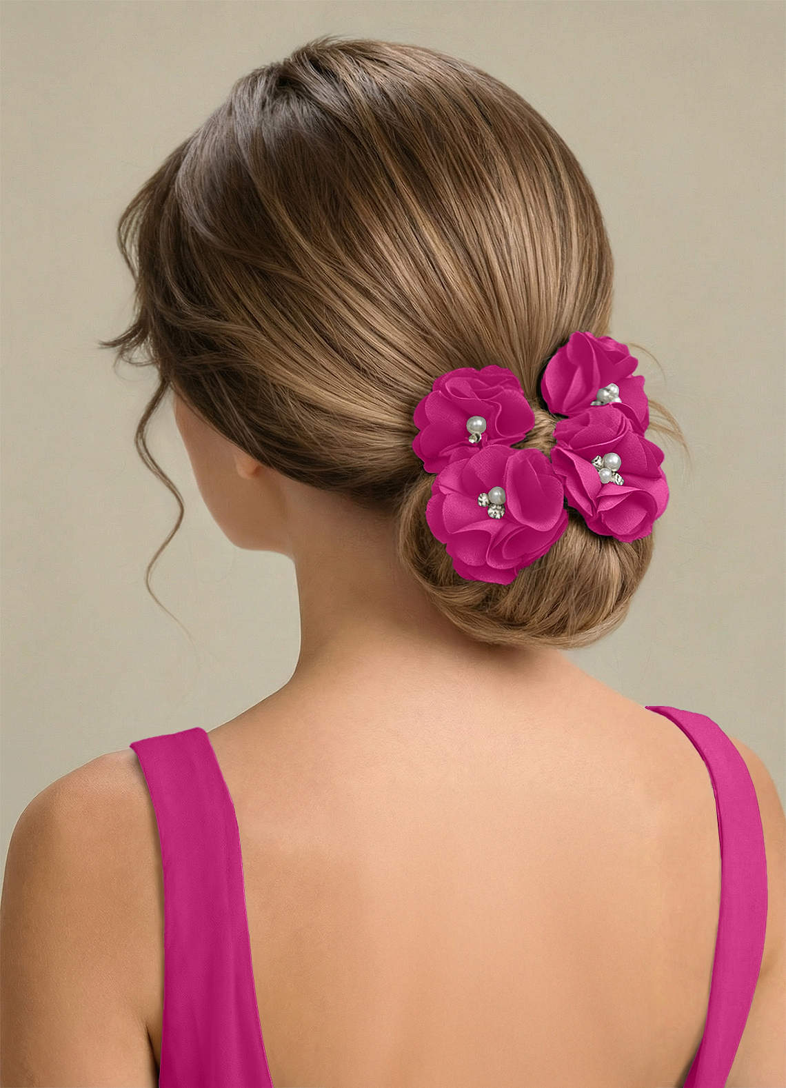 Four-Piece Matching Color Stretch Satin Hair Clip Set — Fuchsia — 图 214/250