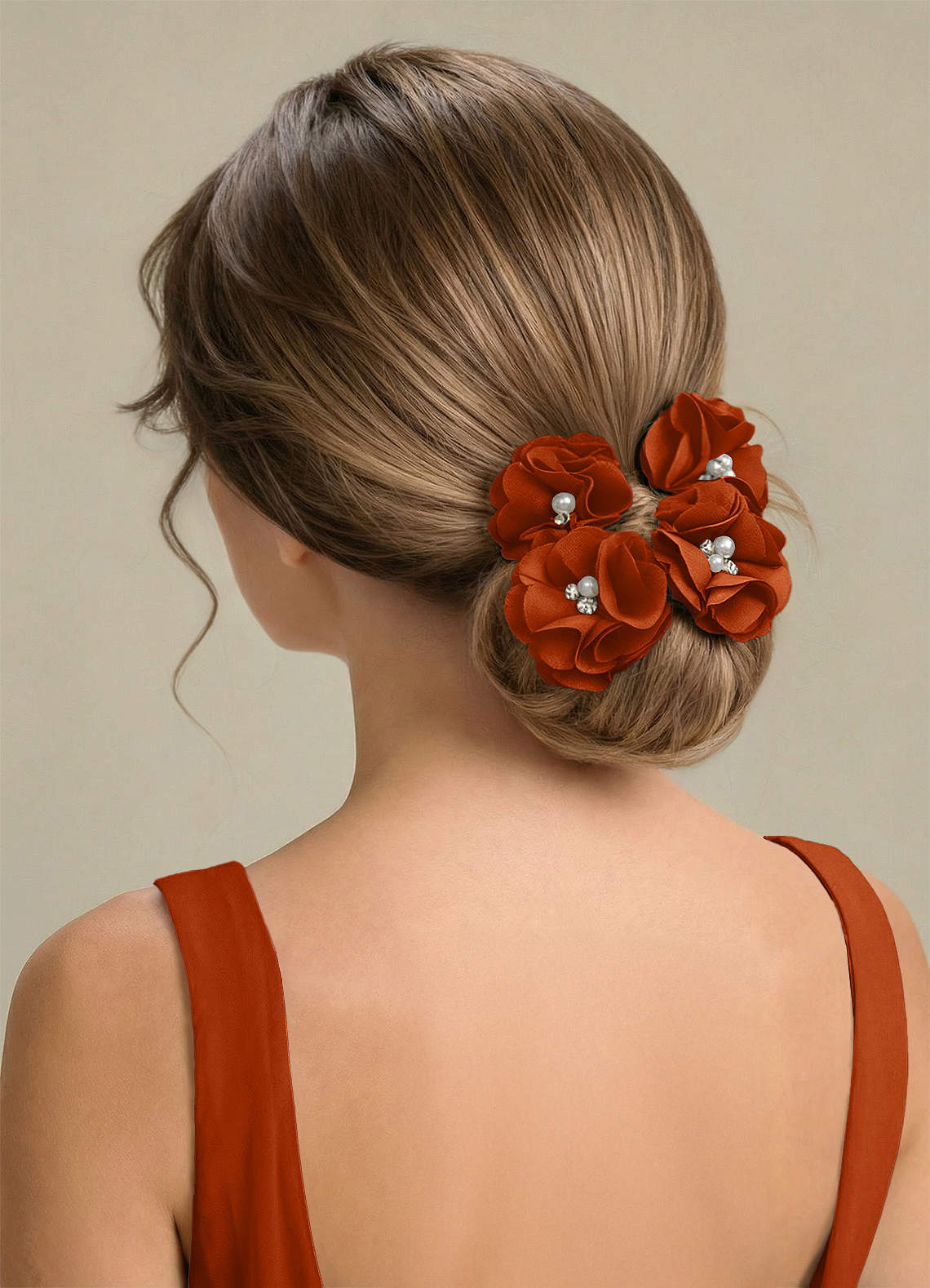 Four-Piece Matching Color Stretch Satin Hair Clip Set — Burnt Orange — 图 234/250