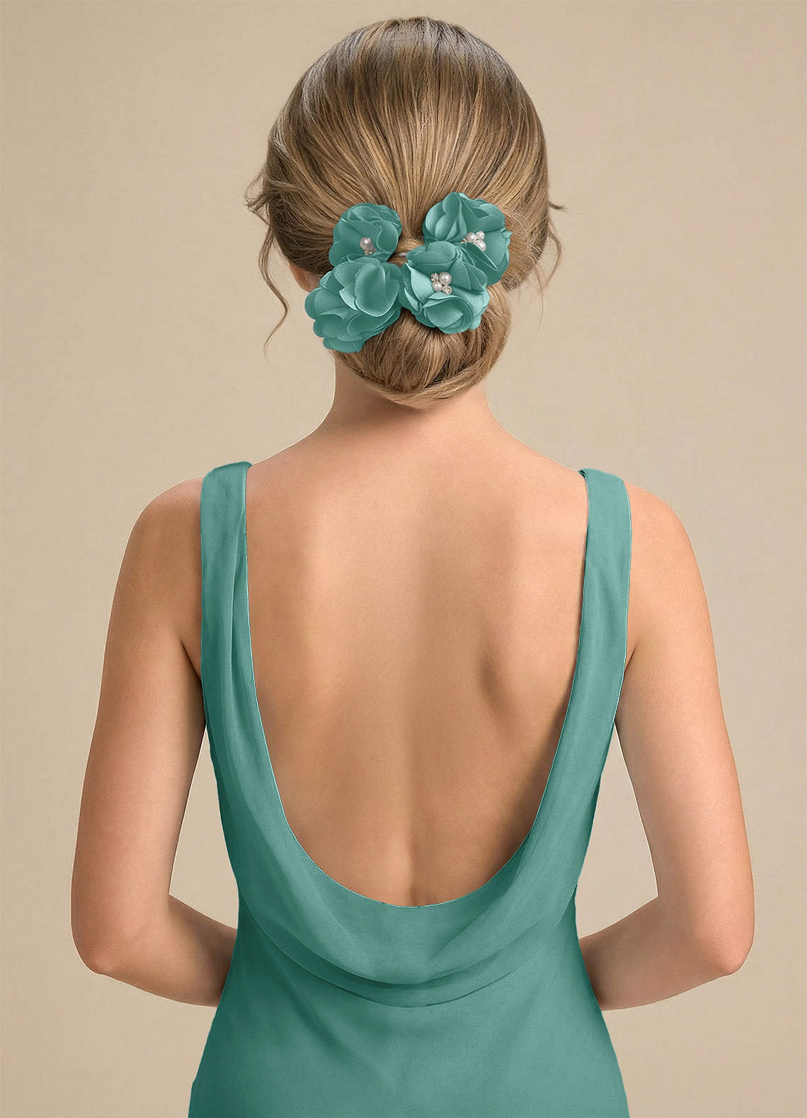 Four-Piece Matching Color Stretch Satin Hair Clip Set — Aqua — 图 75/250
